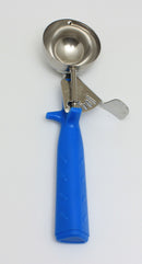 Thunder 2 oz, No. 16, 9" x 3" x 1-3/8", Disher, Blue Color, Stainless Steel 18/8, 304 Material with Polypyrene Triangle Handle, NSF, Each