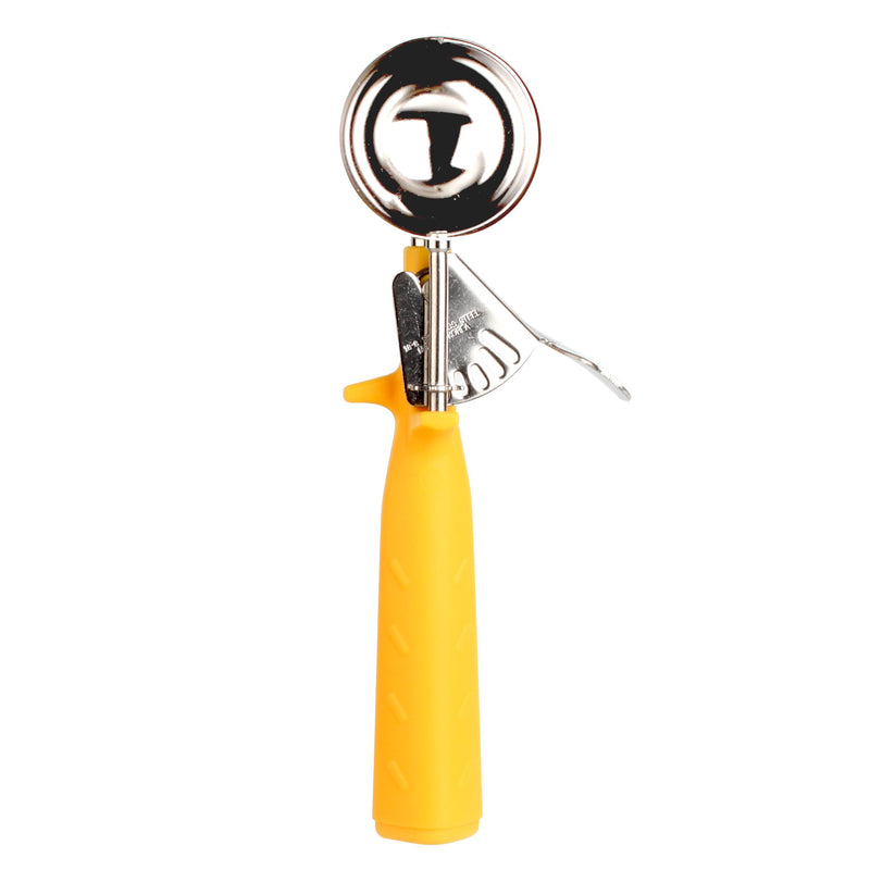 Thunder 1-5/8" x 3" x 1-3/8", Disher, Yellow Color, Stainless Steel 18/8, 304 Material with Polypyrene Triangle Handle, NSF, Each