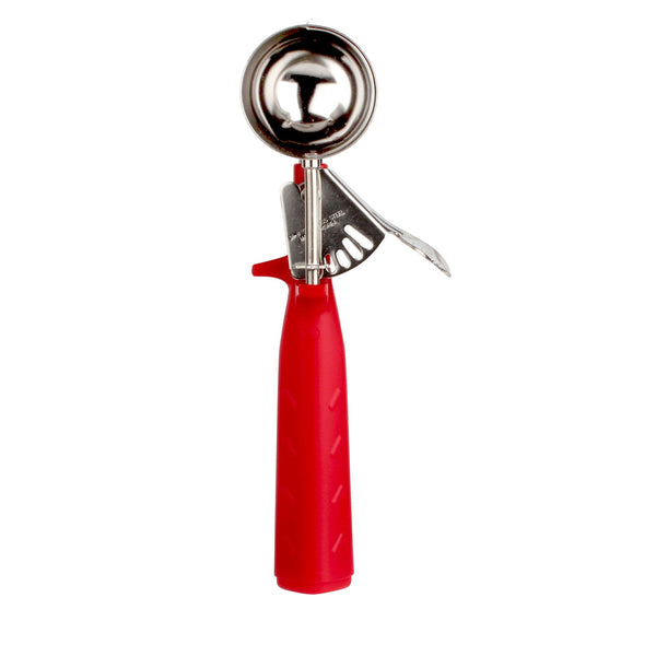 Thunder 1-1/3 oz, No. 24, 8-5/8" x 3" x 1-3/8", Disher, Red Color, Stainless Steel 18/8, 304 Material with Polypyrene Triangle Handle, NSF, Each