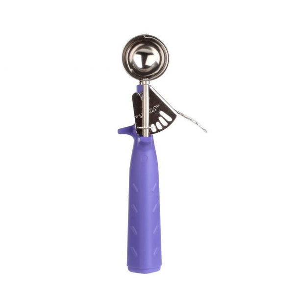 Thunder 3/4 oz, No. 40, 8-1/4" x 3" x 1-1/4", Disher, Orchid Color, Stainless Steel 18/8, 304 Material with Polypyrene Triangle Handle, NSF, Each