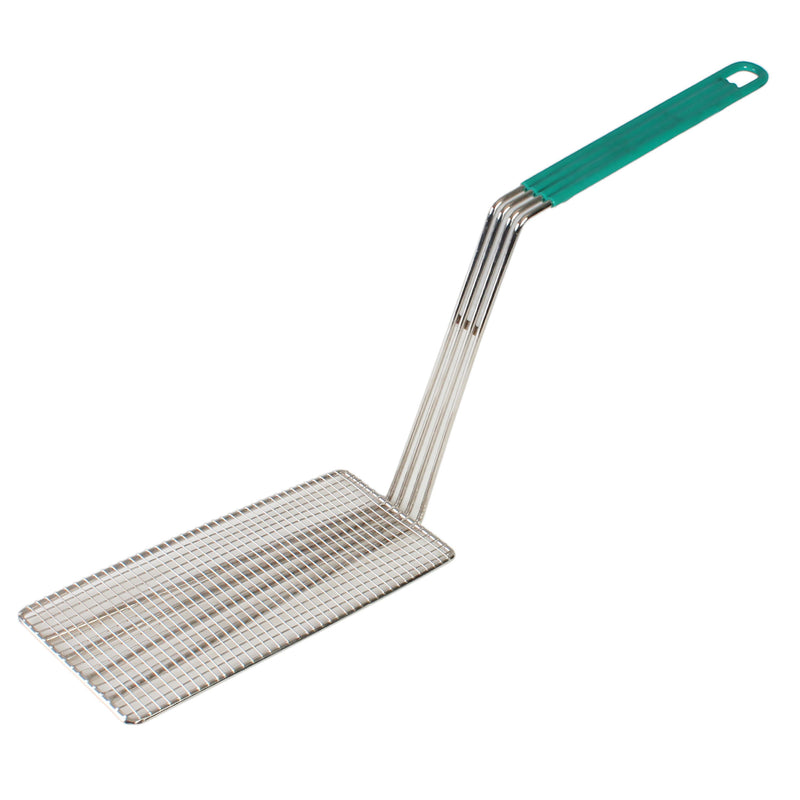 Thunder 11" x 4-3/4", Fry Basket Press, Fits SLFB004 & SLFB005, Nickel Plated, with Under Cross-Support, Green Coated Handle Length: 11-1/4", Handle Height: 9-1/4", Each