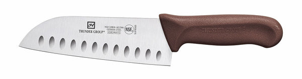 Thunder Santoku Knife, 7" Blade, Hollow Ground, Brown Polypropylene Handles, German Steel, NSF, Each