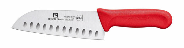 Thunder Santoku Knife, 7" Blade, Hollow Ground, Red Polypropylene Handles, German Steel, NSF, Each