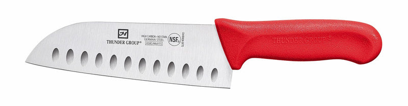 Thunder Santoku Knife, 7" Blade, Hollow Ground, Red Polypropylene Handles, German Steel, NSF, Each