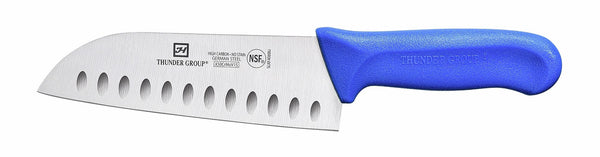 Thunder Santoku Knife, 7" Blade, Hollow Ground, Blue Polypropylene Handles, German Steel, NSF, Each
