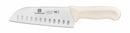 Thunder Santoku Knife, 7" Blade, Hollow Ground, White Polypropylene Handles, German Steel, NSF, Each