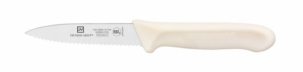 Thunder Paring Kinfe, 3-1/2" Blade, Serrated Edge, White Polypropylene Handles, German Steel, NSF, Pack of 2