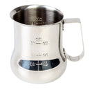 Thunder 24 oz, 3-5/8" Diameter Base x 4-5/8" Height, 3-1/8" Length x 3/4" Width Handle, Expresso Milk Pitcher with Measuring Scale, Stainless Steel, Mirror Finish, Each