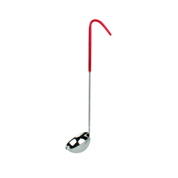 Thunder 2 oz, One-Piece Construction Stainless Steel Ladle, Red Handle, Each