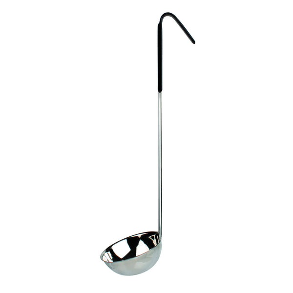Thunder 6 oz, One-Piece Construction Stainless Steel Ladle, Black Handle, Each