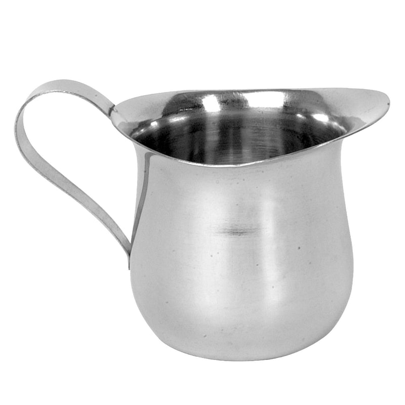 Thunder 8 oz, 2-1/8" Diameter x 3" Height, 1-1/2" Length x 3/8" Width Handle (1-1/2" Grip Space), Bell Creamer, Stainless Steel, Mirror Finish, Each