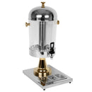Thunder 2.2 Gallon, 10" x 13-7/8" x 23-1/4" Juice Dispenser, Stainless Steel Lid, Center Tube, Base with Gold Accented Knobs and Stem And Polycarbonate Body, Each