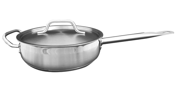 Thunder 3 qt, 10" Diameter x 2-7/8" Height, 8-1/2" Welded Hollow Handle and 2" Helper Handle, SautŽ Pan with Lid, Stainless Steel, NSF, Each