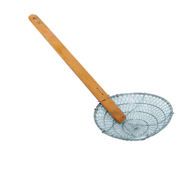 Thunder 4" Diameter x 1-1/4" Height, Coarse Mesh Skimmer, Stainless Steel Mesh with 9-1/8" length x 1" width Bamboo Handle, Each