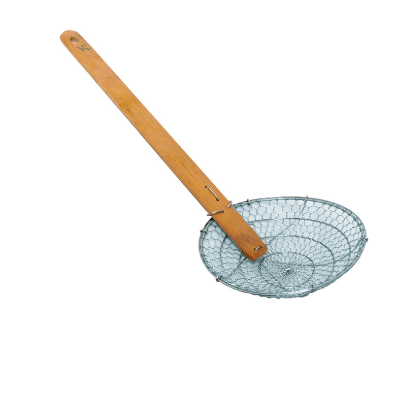 Thunder 6" Diameter x 1-3/4" Height, Coarse Mesh Skimmer, Stainless Steel Mesh with 11-1/8" Length x 1-1/8" width Bamboo Handle, Each