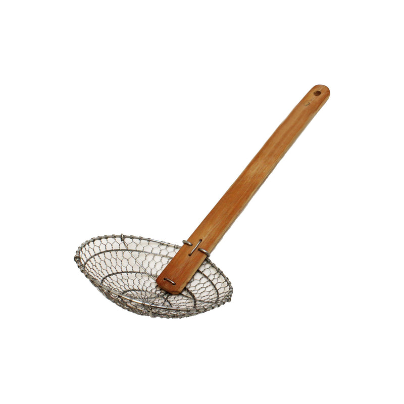 Thunder 6" Diameter x 1-3/4" Height, Galvanized Coarse Mesh Skimmer, Galvanized Wire Mesh with 11-1/8" length x 1-18" width Bamboo Handle, Each