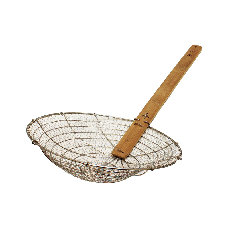 Thunder 14" Diameter x 3-1/2" Height, Galvanized Coarse Mesh Skimmer, Galvanized Wire Mesh with 16-1/4" length x 1-3/4" width Bamboo Handle, Each