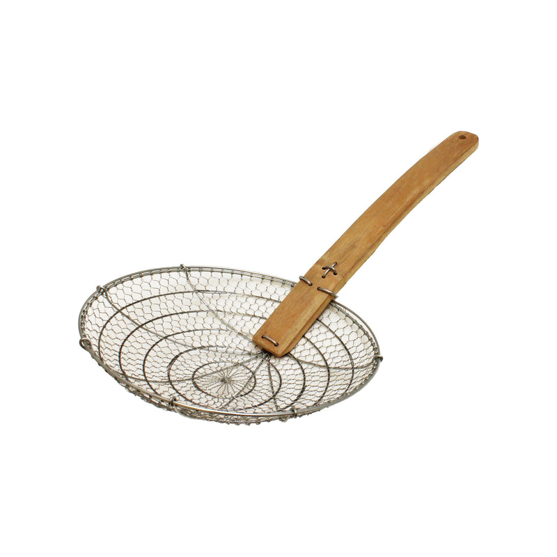 Thunder 10" Diameter x 3" Height, Galvanized Fine Mesh Skimmer, Galvanized Wire Mesh with 12-7/8" length x 1-5/8" width Bamboo Handle, Each