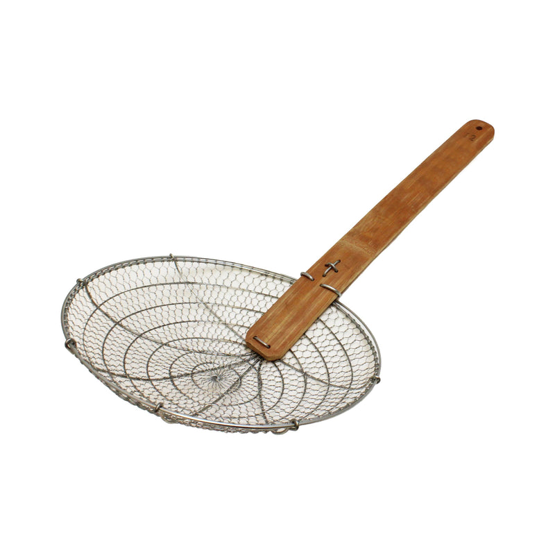 Thunder 12" Diameter x 3" Height, Galvanized Fine Mesh Skimmer, Galvanized Wire Mesh with 14-5/8" length x 1-3/4" width Bamboo Handle, Each