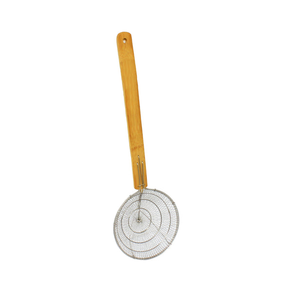 Thunder 6" Diameter x 1-3/4" Deep, Galvanized Flat Style Skimmer, Galvanized Wire Mesh with 12-7/8" length x 1-1/8" width Bamboo Handle, Each