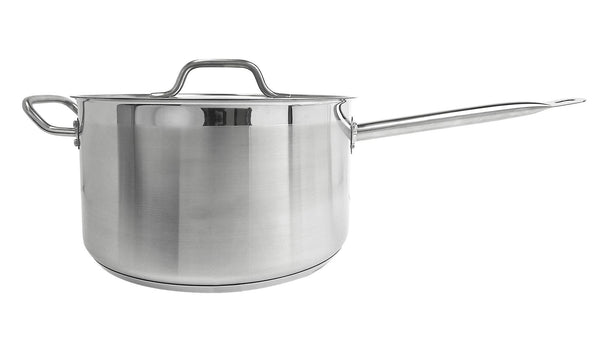 Thunder 10 qt, 7" Diameter x 4" Height, 7-1/4" Welded Hollow Handle, Sauce Pan with 7" Diameter x 1/2" Thickness Lid, Stainless Steel, Encapsulated Base, NSF, Each