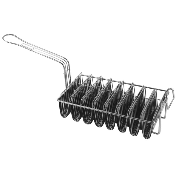 Thunder 21-1/4" x 6-3/4" x 9", 8 Mould Taco Basket, Nickel Plated, Each