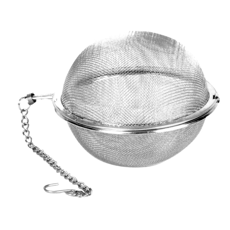 Thunder 2" Diameter x 1-3/8" Height, Tea Ball with Chain and Mesh, Stainless Steel 18/8, 304 Material, Each