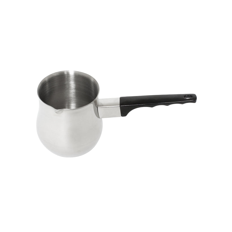 Thunder 24 oz, 4-1/7" Diameter x 4-1/7" Height, 5-1/2" Black Easy-Grip Handle, Turkish Coffee Decanter, Stainless Steel, Mirror Finished, Each