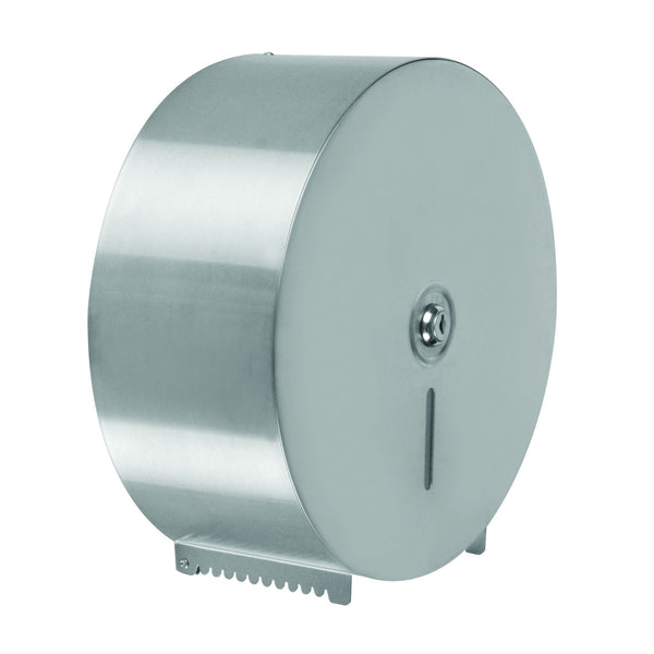 Thunder 10-1/2" Diameter x 4-1/2" Height, Jumbo-Roll Toilet Tissue Dispenser, 2-3/4" Diameter Center Core, fits 9" Diameter Toilet Paper Roll, Stainless Steel 18-8, 304 Material, Each