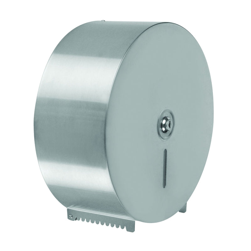 Thunder 10-1/2" Diameter x 4-1/2" Height, Jumbo-Roll Toilet Tissue Dispenser, 2-3/4" Diameter Center Core, fits 9" Diameter Toilet Paper Roll, Stainless Steel 18-8, 304 Material, Each