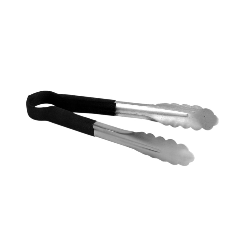 Thunder 10" x 4-5/8" x 1-1/2", Tong, Black Color, Stainless Steel Body with Non-Slip PolyVinyl Chloride Coated Handles, Each
