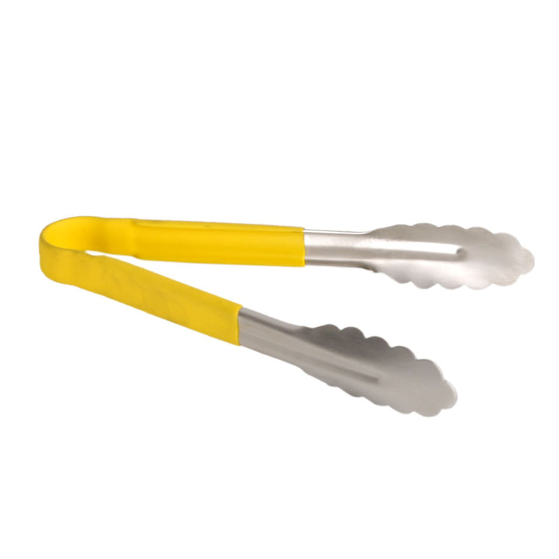Thunder 10" x 4-5/8" x 1-1/2", Tong, Yellow Color, Stainless Steel Body with Non-Slip PolyVinyl Chloride Coated Handles, Each