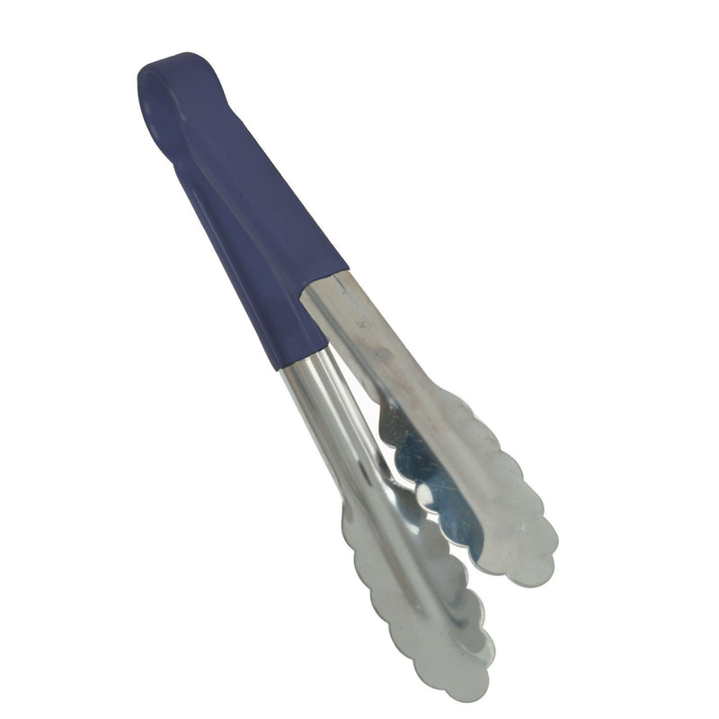 Thunder 12" x 7-3/4" x 1-1/2", Tong, Blue Color, Stainless Steel Body with Non-Slip PolyVinyl Chloride Coated Handles, Each