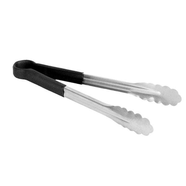 Thunder 12" x 7-3/4" x 1-1/2", Tong, Black Color, Stainless Steel Body with Non-Slip PolyVinyl Chloride Coated Handles, Each