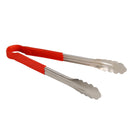 Thunder 12" x 7-3/4" x 1-1/2", Tong, Red Color, Stainless Steel Body with Non-Slip PolyVinyl Chloride Coated Handles, Each