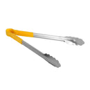 Thunder 12" x 7-3/4" x 1-1/2", Tong, Yellow Color, Stainless Steel Body with Non-Slip PolyVinyl Chloride Coated Handles, Each