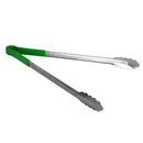 Thunder 16" x 6-1/2" x 1-1/2", Tong, Green Color, Stainless Steel Body with Non-Slip PolyVinyl Chloride Coated Handles, Each