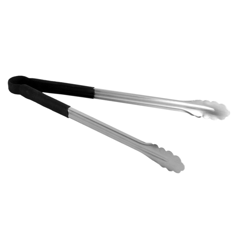 Thunder 16" x 6-1/2" x 1-1/2", Tong, Black Color, Stainless Steel Body with Non-Slip PolyVinyl Chloride Coated Handles, Each