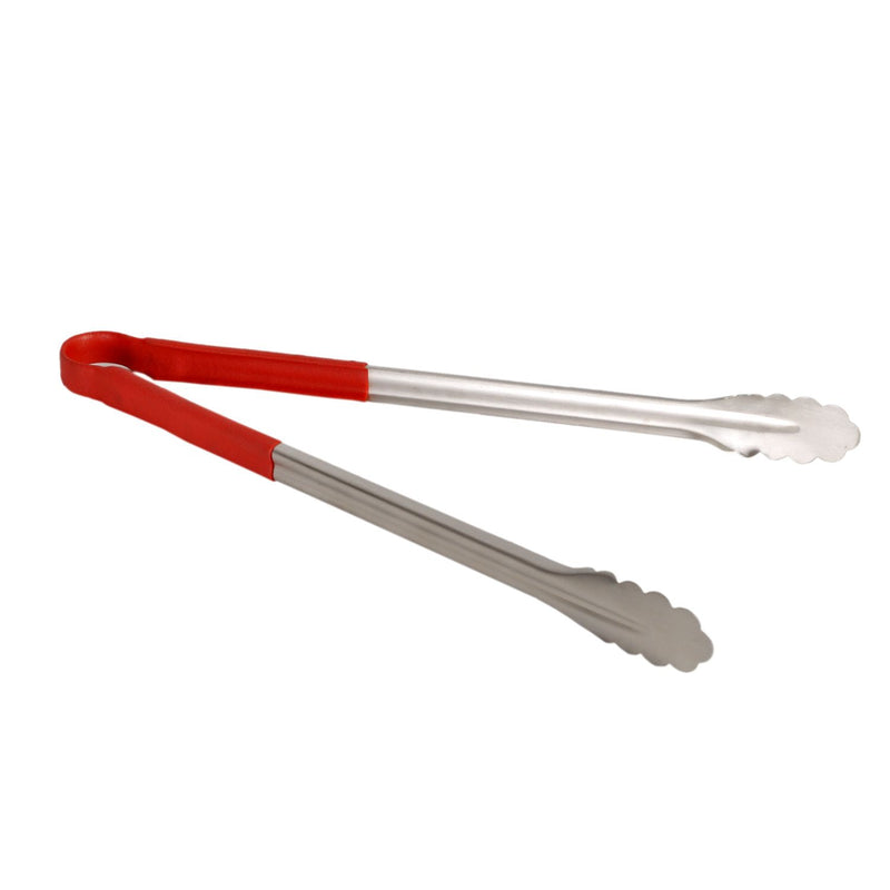 Thunder 16" x 6-1/2" x 1-1/2", Tong, Red Color, Stainless Steel Body with Non-Slip PolyVinyl Chloride Coated Handles, Each