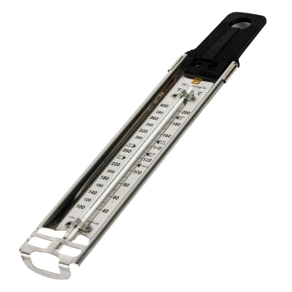 Thunder From 100¡F to 400¡F Liquid Deep Candy Thermometer, Stainless Steel Body, Glass Lens, Kerosene Spirit Filled Glass with Heat-Resistant Handle,, Each