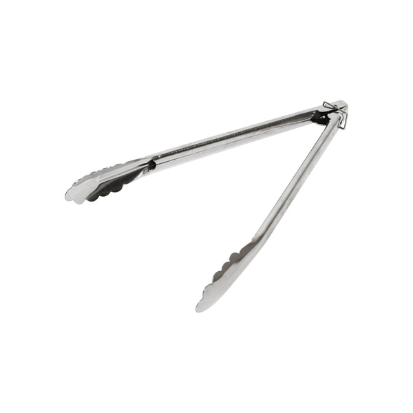 Thunder 10" x 1-1/4" x 1-3/8", Flat Spring Utility Tong with Locking Ring, Stainless Steel, 1mm Thickness, Heavy-Duty, Each