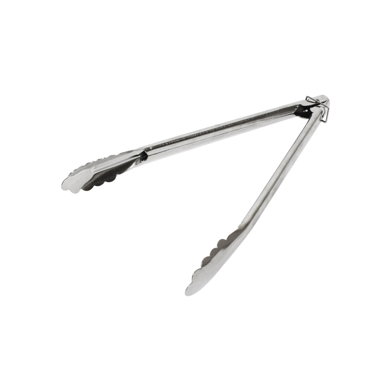 Thunder 10" x 1-1/4" x 1-3/8", Flat Spring Utility Tong with Locking Ring, Stainless Steel, 1mm Thickness, Heavy-Duty, Each