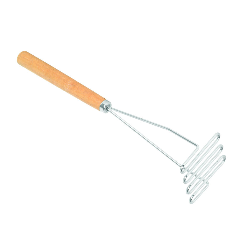Thunder 5" x 4-1/8" x 18", Square Shape Potato Masher, Iron Plated with Wooden Handle, Easy to Clean, Each