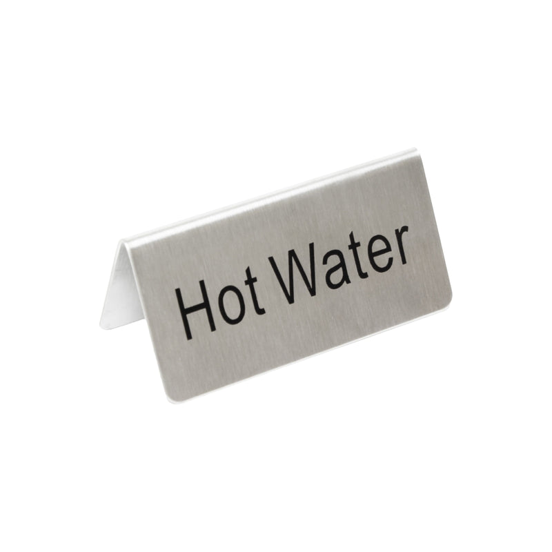 Thunder 3" x 1-1/2" x 1-3/8", Hot Water Table Tent Sign, Stainless Steel, Each