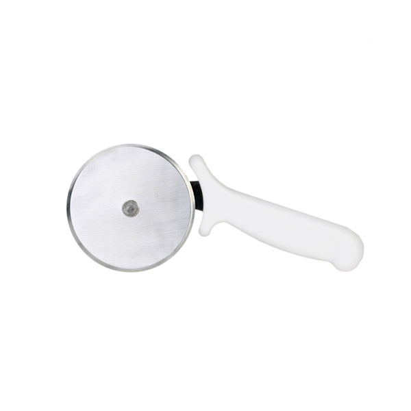 Thunder 8-3/4" x 3-3/4" x 7/8" Pizza Cutter, 2-1/2" Blade Size, Stainless Steel Blade with White Plastic Handle, Each