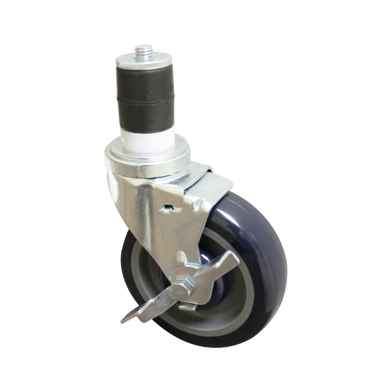 Thunder 5" Diameter x 3-1/4" Width x 8-3/4" Height, Worktable Caster with Brake, Steel Frame & Brake, Polypropylene Wheel & Polyurethane Wheel Center, NSF, Each