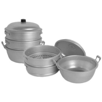 Thunder Aluminum Steamer, 19" Diameter X 22-5/8" Height, Hole Size: 3/8" (Lid, Steamer x 2 & Bottom), 4 Piece Set