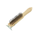 Thunder 11" x 3" x 2-5/9", Wire Brush with Scraper, Black Metal Wire Brush with Wooden Handle, Heavy-Duty, Each