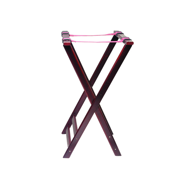 Thunder 17-5/9" x 17" x 33-1/2", Double Bar Wooden Tray Stand, Mahogany Color, Acacia Wood, Each