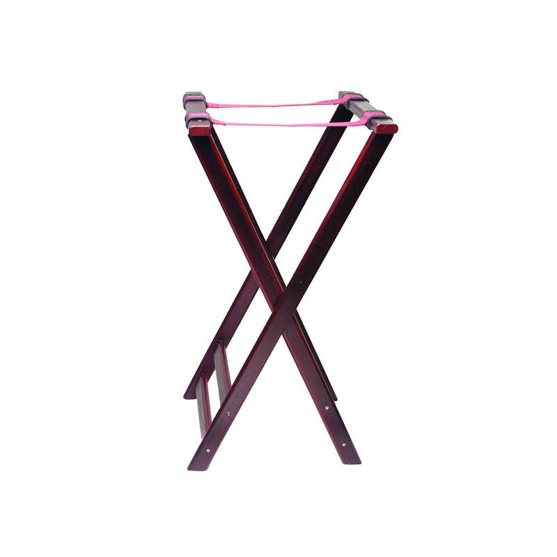 Thunder 17-5/9" x 17" x 33-1/2", Double Bar Wooden Tray Stand, Mahogany Color, Acacia Wood, Each